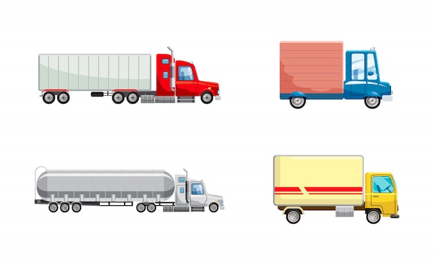 Vetor conjunto de caminhão. caricatura, jogo, de, caminhão