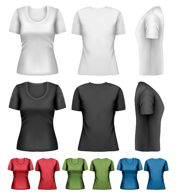 Vetor conjunto de camisetas femininas coloridas.