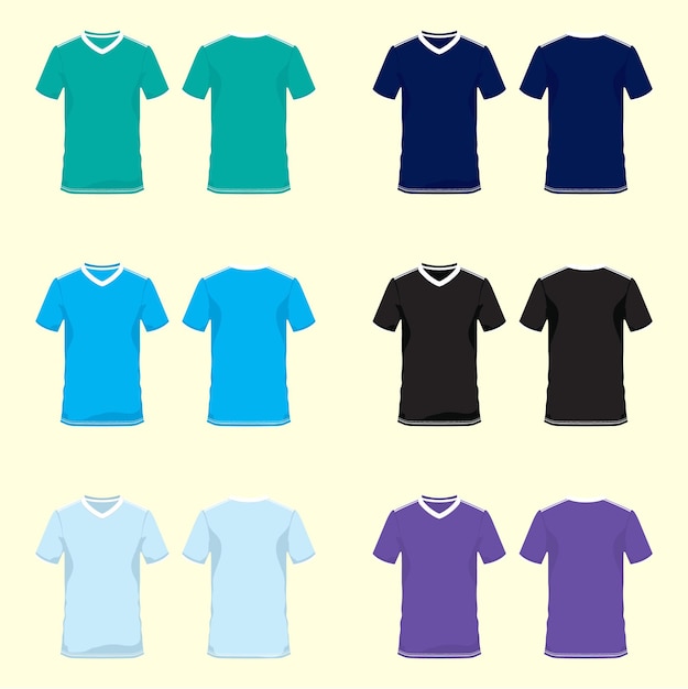 conjunto de camisetas masculinas. Modelo de projeto. Grande coleção de modelos de t-shirt de cores diferentes.