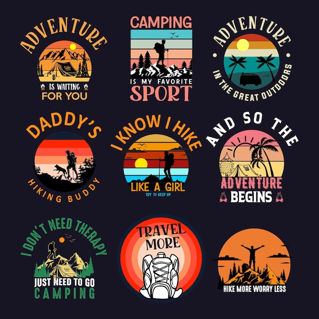 Conjunto de camisetas para viagens de aventura e acampamento