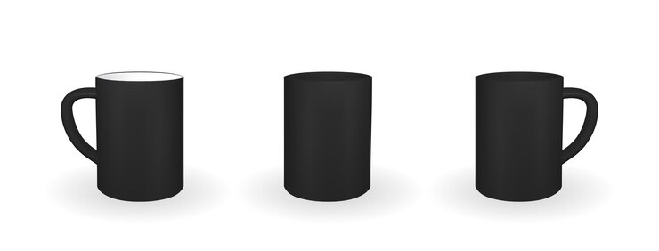 Vetor conjunto de caneca preta realista em um fundo branco