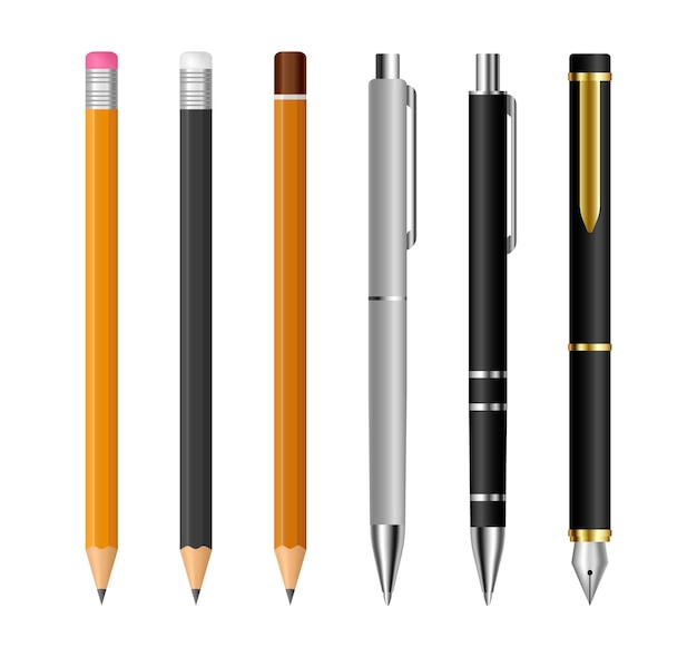 Vetor conjunto de canetas e lápis ferramentas de papelaria para desenhar e escrever
