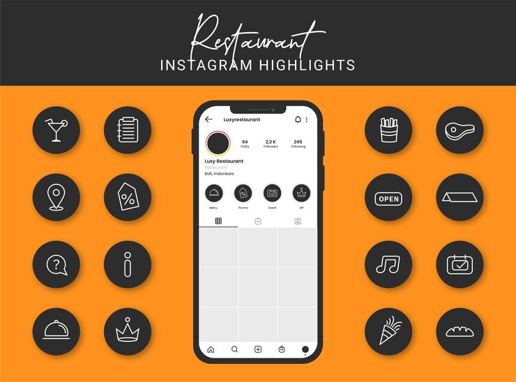 Vetor conjunto de capa de destaque do instagram de restaurante