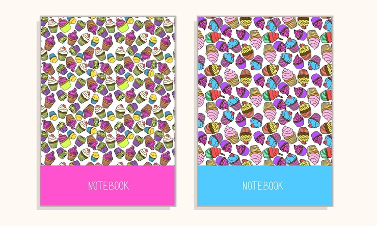 Vetor conjunto de capa para notebook ou quaisquer documentos com cupcake e muffin. ilustração vetorial.