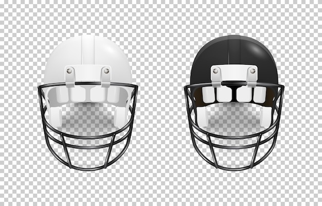 Conjunto de capacete de futebol americano clássico realista - cor preto e branco.