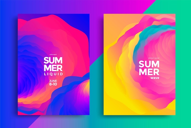 Conjunto de capas modernas abstratas de onda de verão Composições gráficas de gradiente fluido colorido