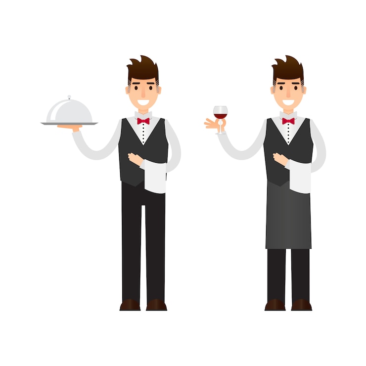 Vetor conjunto de caractere de garçom e sommelier.