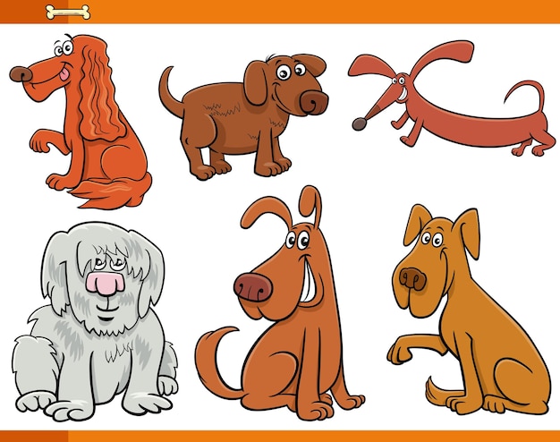 Conjunto de caracteres animais dos desenhos animados cães e filhotes