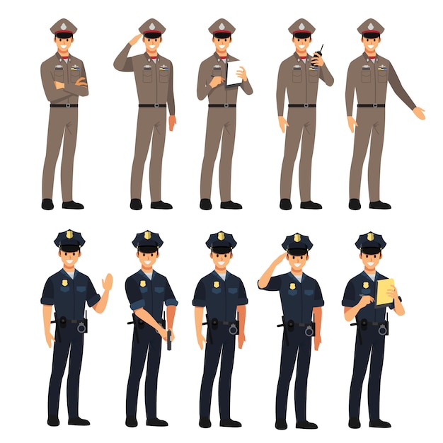Vetor conjunto de caracteres da polícia, personagem de desenho animado de ilustração.