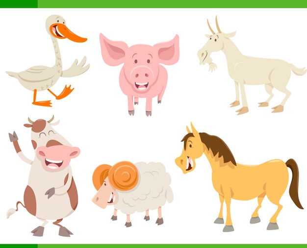 conjunto de caracteres de animais de fazenda