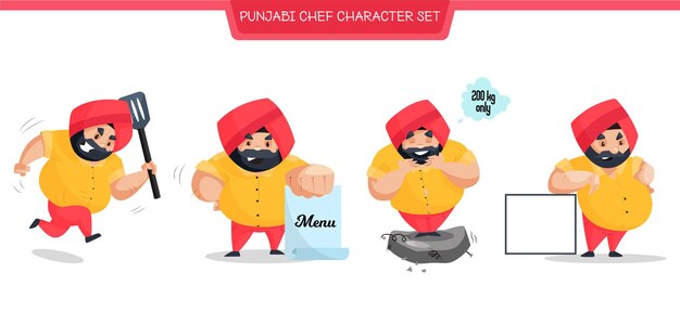 Conjunto de caracteres de chef punjabi isolado no branco