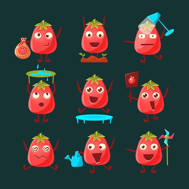 Vetor conjunto de caracteres de desenho animado de tomate