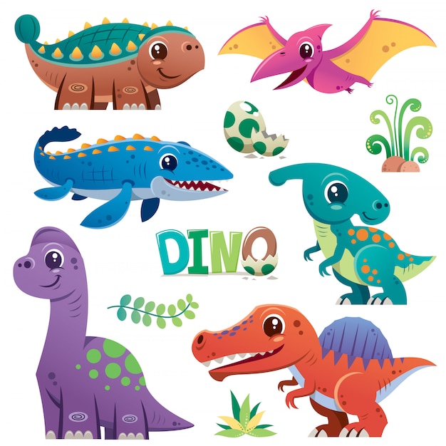 Conjunto de caracteres de dinossauro dos desenhos animados