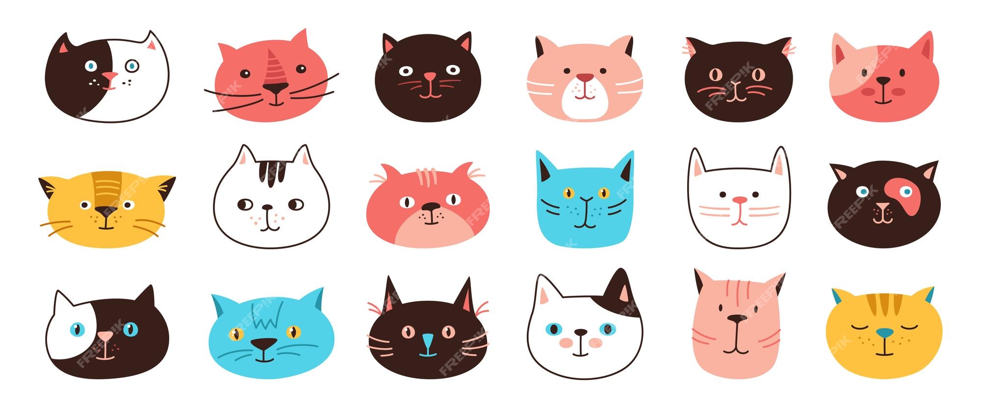 Gatos Kawaii Fofos. Estilo De Crianças. Gatos Dos Desenhos Animados  Ajustados, Ilustração Do Vetor. Adesivos, Ilustrações Educacionais,  Elementos De Design Isolado Para Livros Infantis Ilustraciones svg,  vectoriales, clip art vectorizado libre de