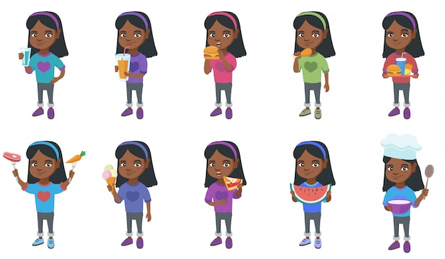 Vetor conjunto de caracteres de garota africana