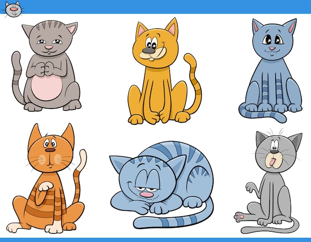 Conjunto de personagens de quadrinhos de gatos e gatinhos de desenho animado