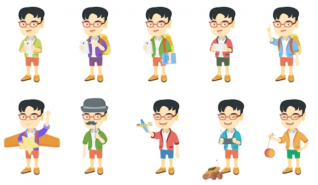 Conjunto de caracteres de menino asiático