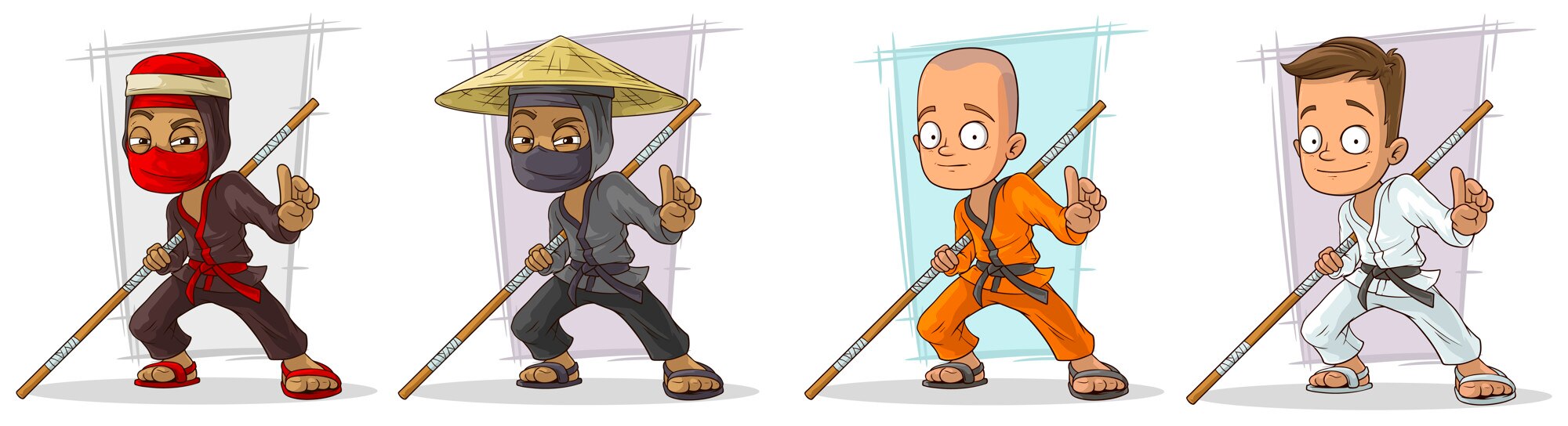 Desenhos animados karatê menino e ninja personagens conjunto vetor imagem  vetorial de GB_Art© 163447220