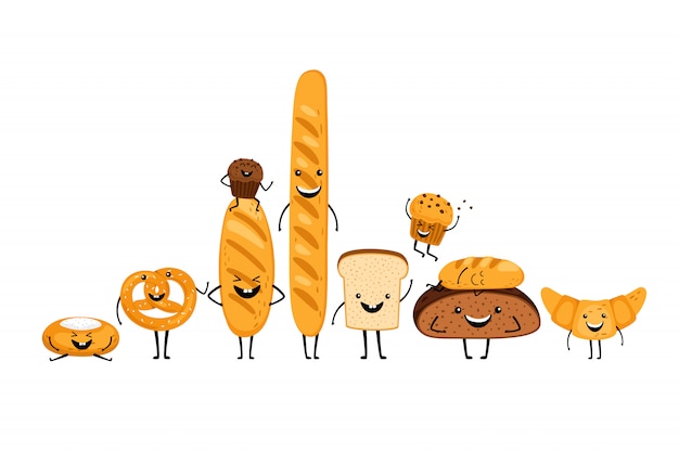 Conjunto de caracteres de pão doodle