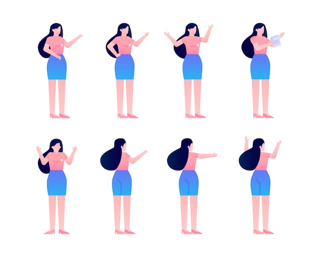 Conjunto de caracteres de poses de mulher de negócios