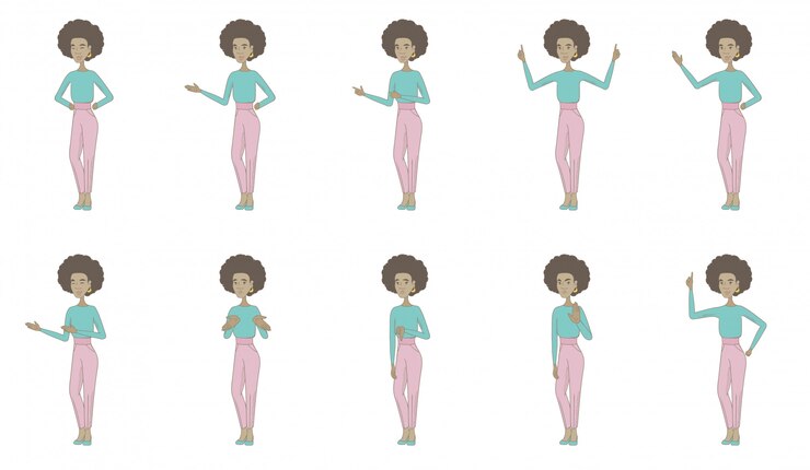 Vetor conjunto de caracteres jovem mulher africana