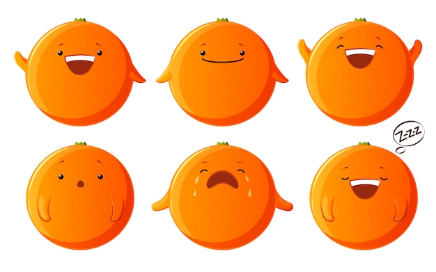 Conjunto de caracteres laranja fofos. personagens de fruta kawaii isolados