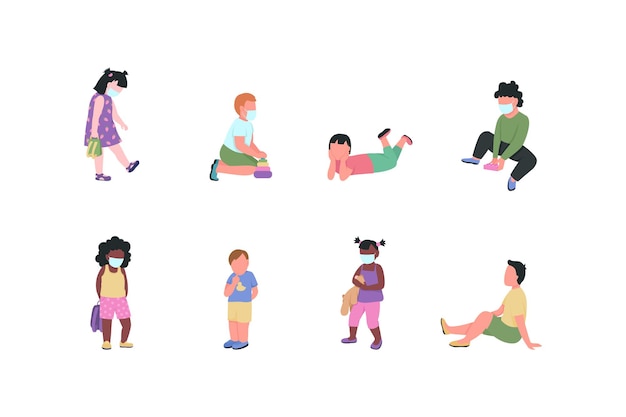 Conjunto de caracteres sem rosto de vetor de cores planas para crianças do jardim de infância