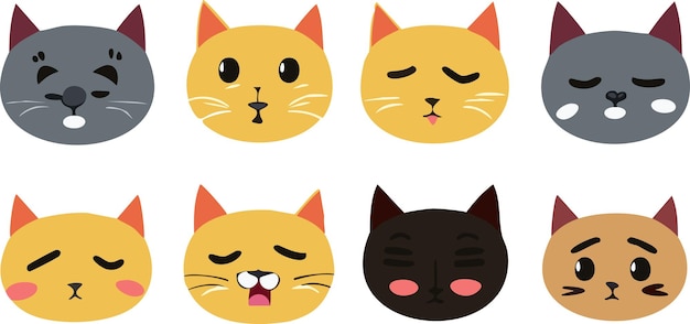 conjunto de caras emocionais de gato vetor