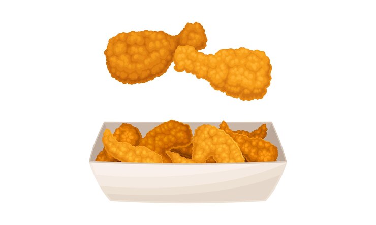 Vetor conjunto de carne de frango frita asas e pernas crocantes saborosas ilustração vetorial de desenho animado de prato de fast food