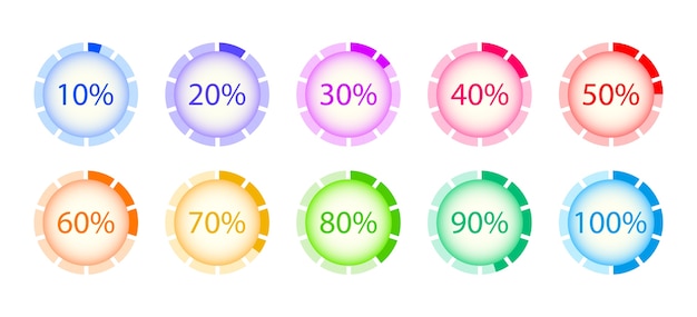 Conjunto de carregamento de círculo. downloads de progresso em porcentagem. elementos