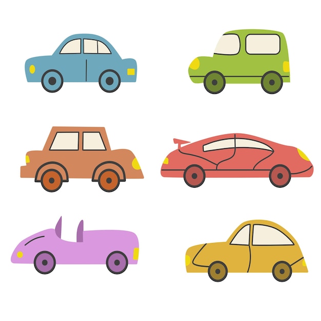 Conjunto de Carros Bonitos Desenhados à Mão