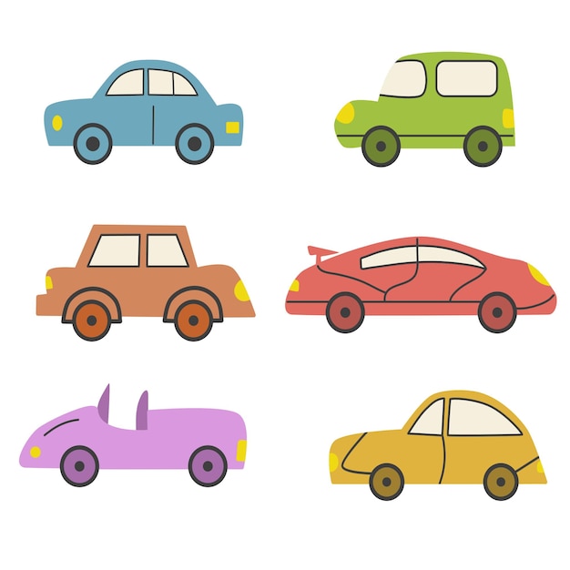 Conjunto de carros bonitos desenhados à mão