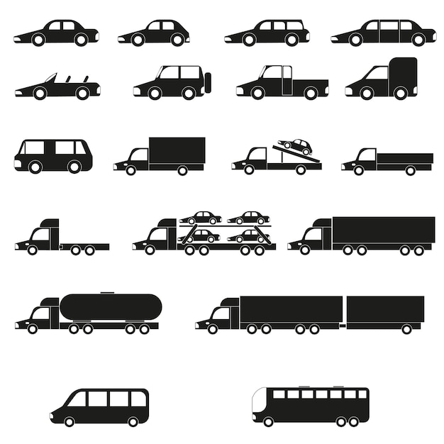 Conjunto de carros caminhões ônibus