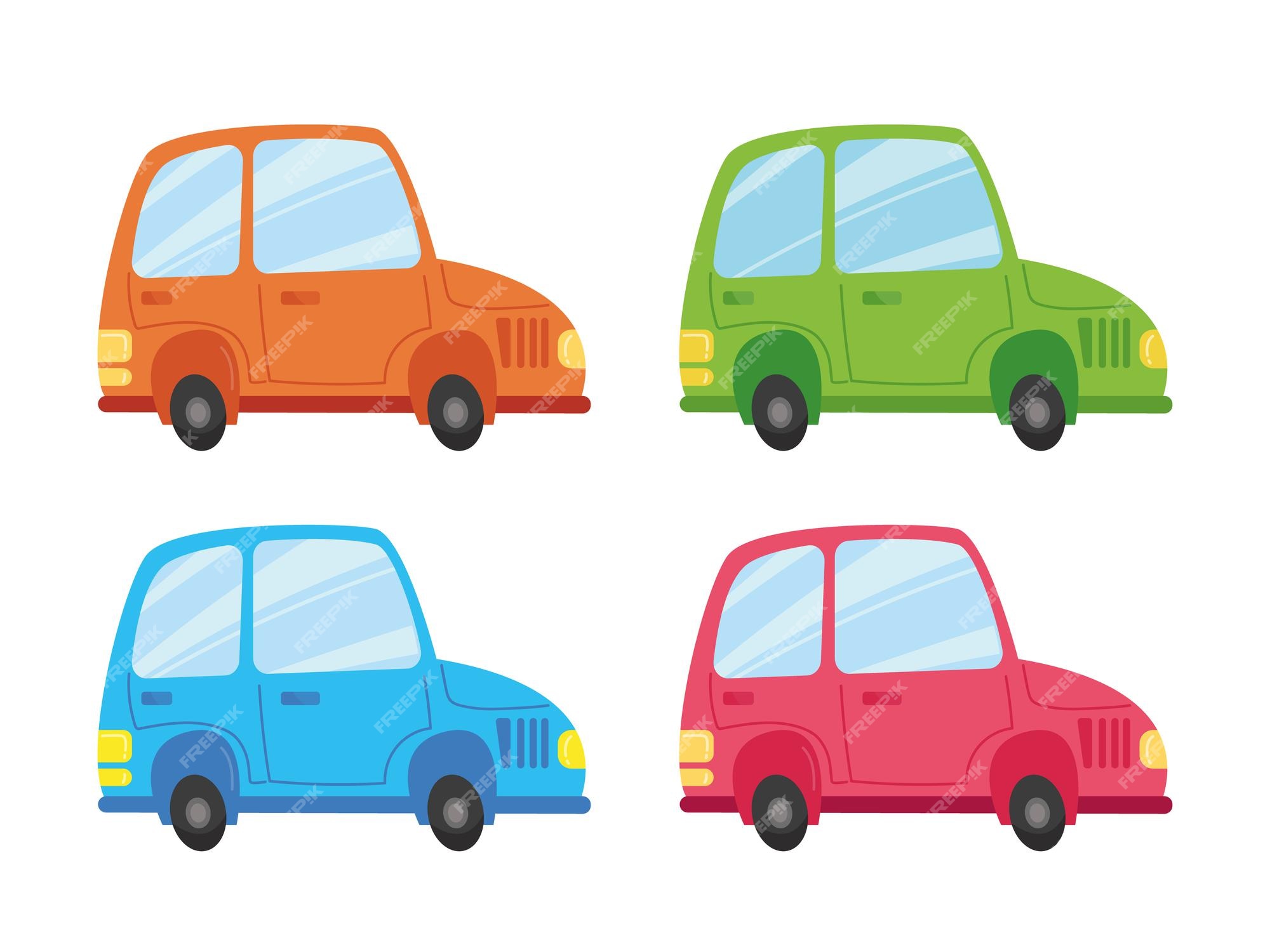 Conjunto de carros multicoloridos de corrida de desenhos animados.  ilustração em vetor de carros em estilo cartoon para crianças. clipart de  transporte engraçado isolado em um fundo branco. estampa bonita para um