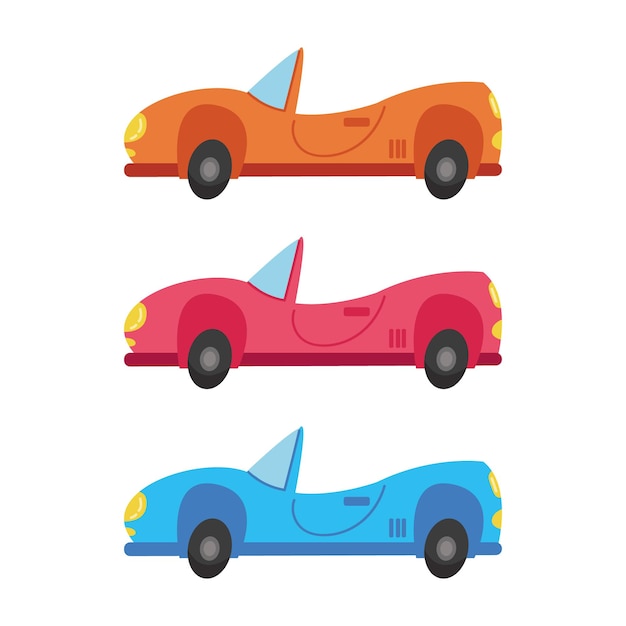 Conjunto de carros multicoloridos de corrida de desenhos animados