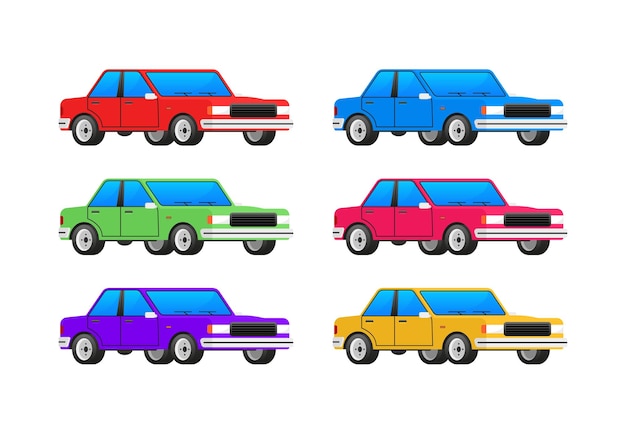 Conjunto de carros planos ilustração em vetor de coleção de carros