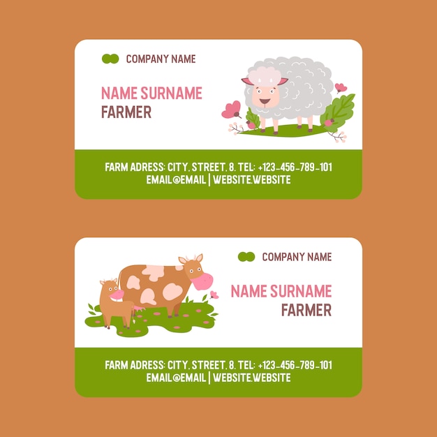Conjunto de cartão de animais de fazenda