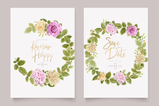 conjunto de cartão de casamento de peônias e rosas em aquarela