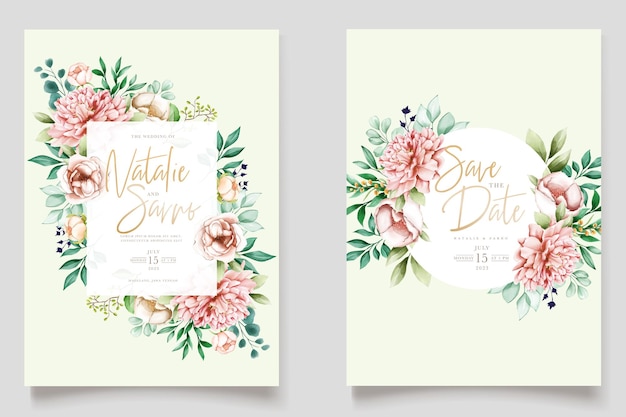 conjunto de cartão de casamento floral desenhado à mão