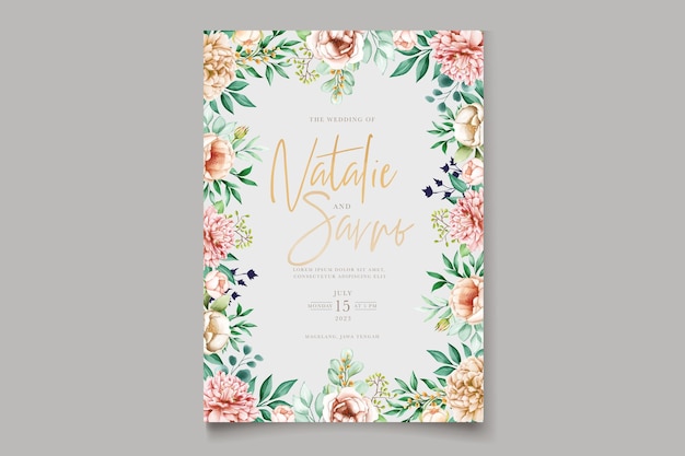Conjunto de cartão de casamento floral desenhado à mão