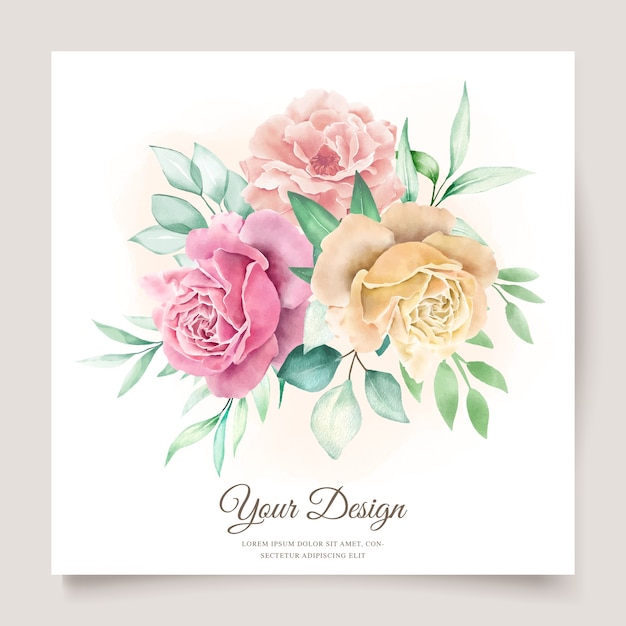 conjunto de cartão de casamento floral em aquarela