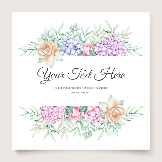 Conjunto de cartão de convite de casamento floral de hortênsia em aquarela elegante