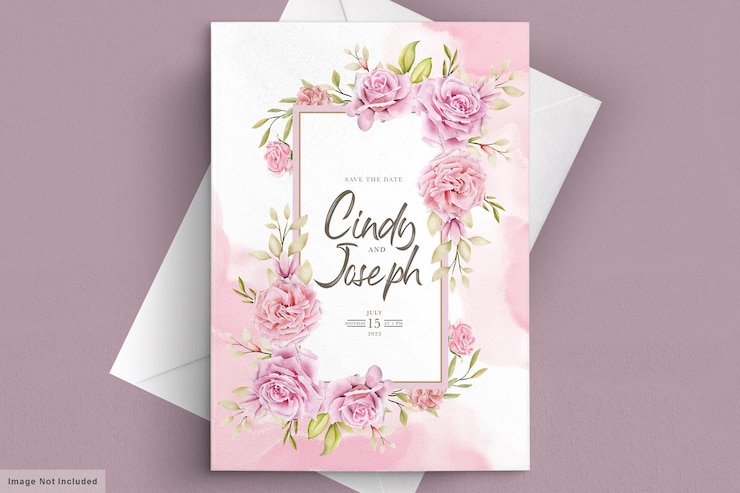 Vetor conjunto de cartão de convite de rosas cor de rosa em aquarela