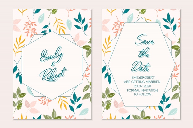 Vetor conjunto de cartão floral cartão botânico. convite de casamento