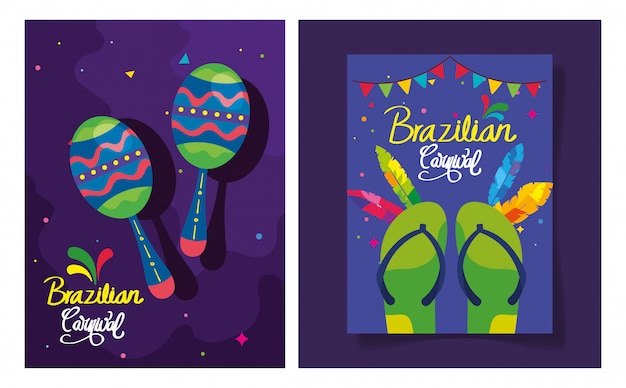 Conjunto de cartaz carnaval brasil com decoração