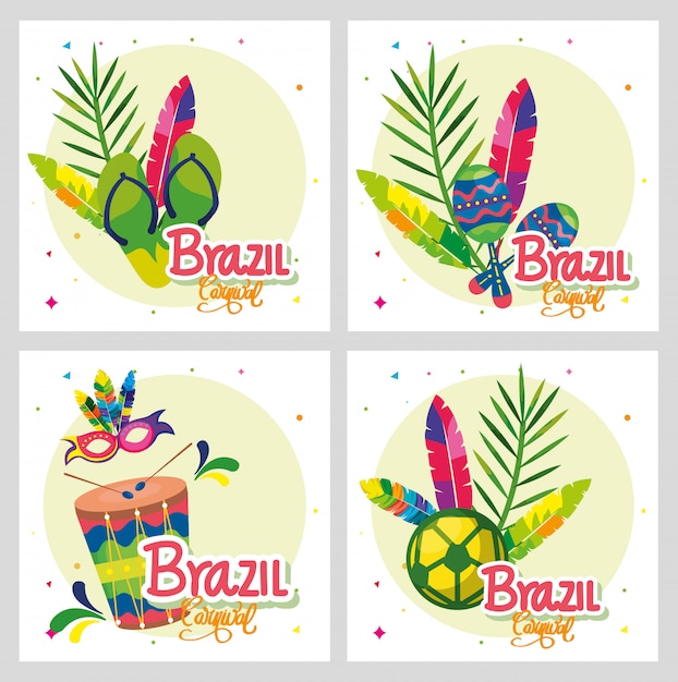 Conjunto de cartaz carnaval brasil com decoração