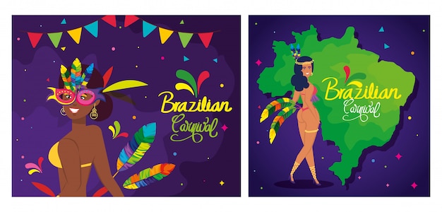 Conjunto de cartaz de carnaval do brasil com decoração