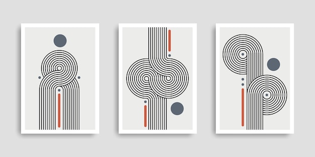 Vetor conjunto de cartazes abstratos com formas geométricas arte minimalista na parede
