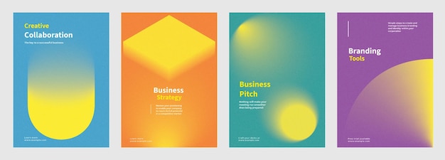 Conjunto de cartazes abstratos de gradientes de formas coloridas Marketing de negócios