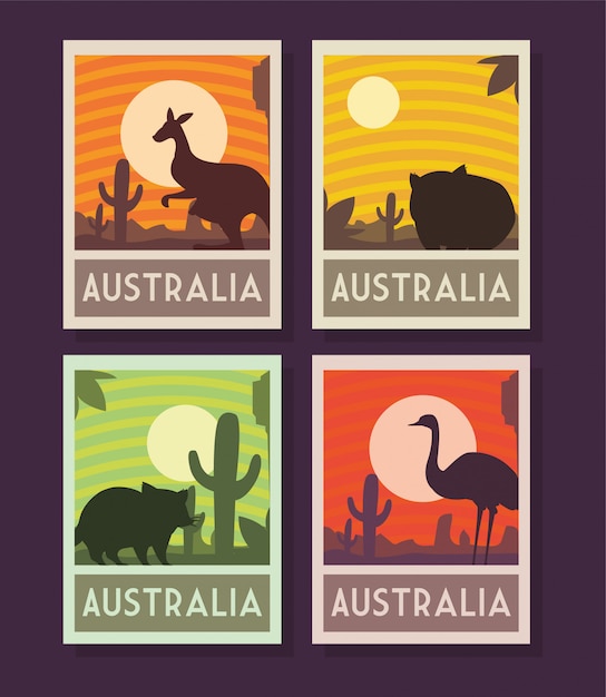 Conjunto de cartazes com animais da austrália